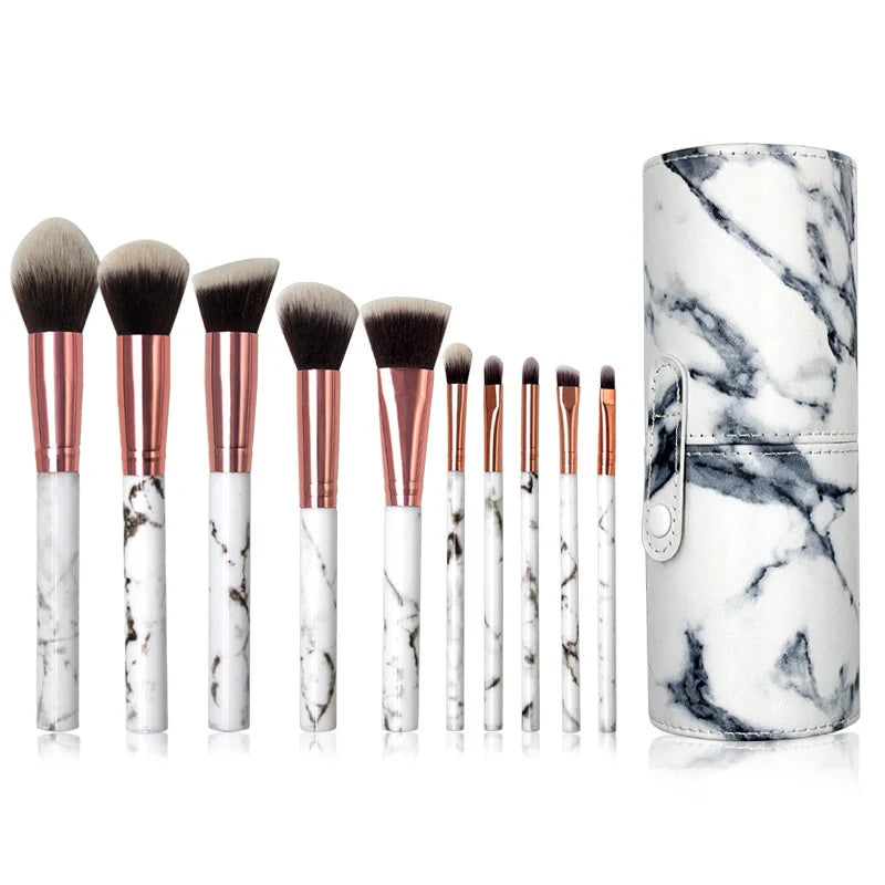 10 PCS Marble Pattern Makeup Brushes with Cylinder Tube Storage -  Glowcella