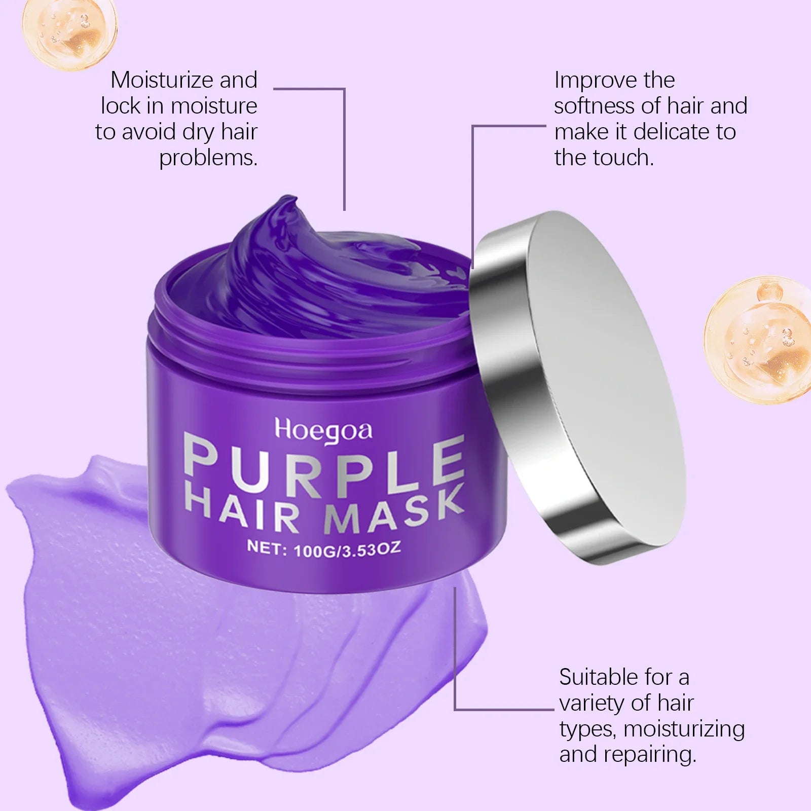 Purple Keratin Hair Mask for Dry Frizzy Hair -  Glowcella